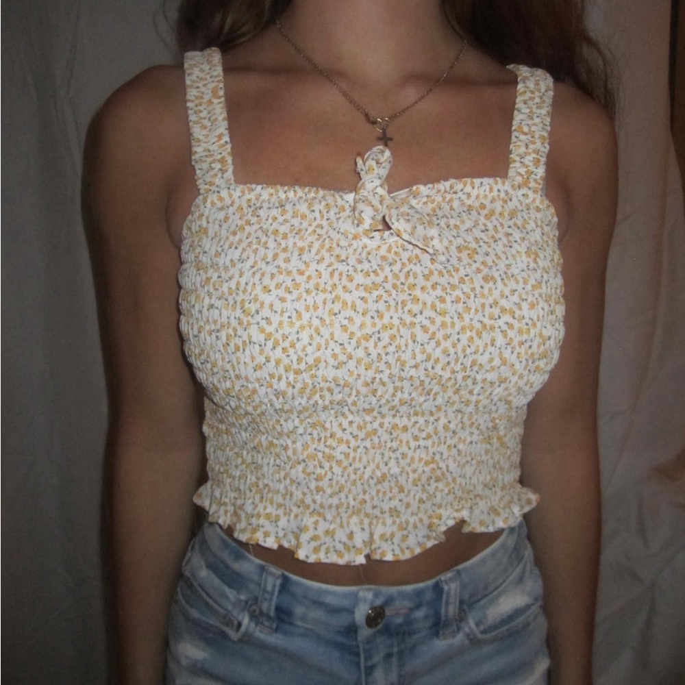 Sienna Sky Cream Yellow Smocked Crop Tank Top